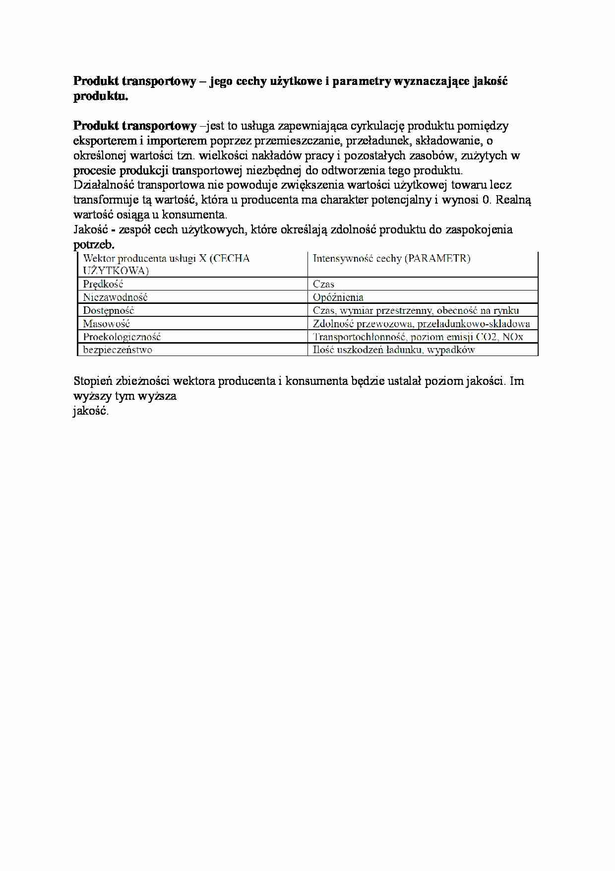 Produkt transportowy, jego cechy użytkowe i parametry wyznaczające jakość - strona 1