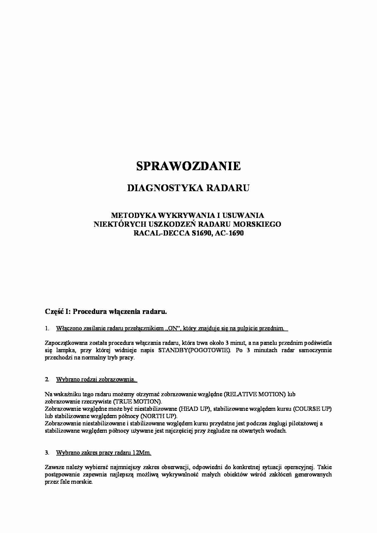 Urządzenia nawigacyjne - Sprawozdanie z diagnostyki radaru - strona 1
