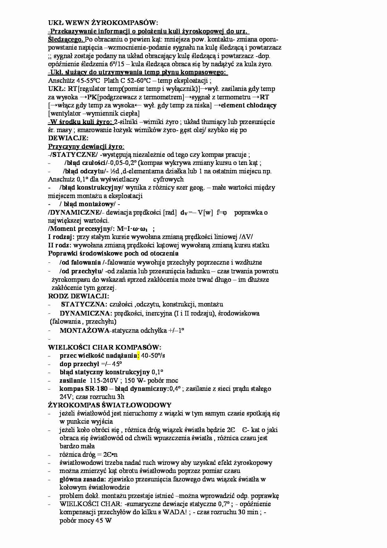 URZĄDZENIA NAWIGACYJNE - opracowane zagadnienia do kolokwium nr 1 - strona 1