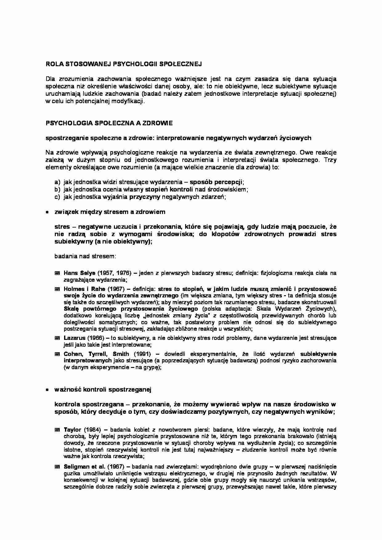 PSYCHOLOGIA SPOŁECZNA A ZDROWIE - strona 1