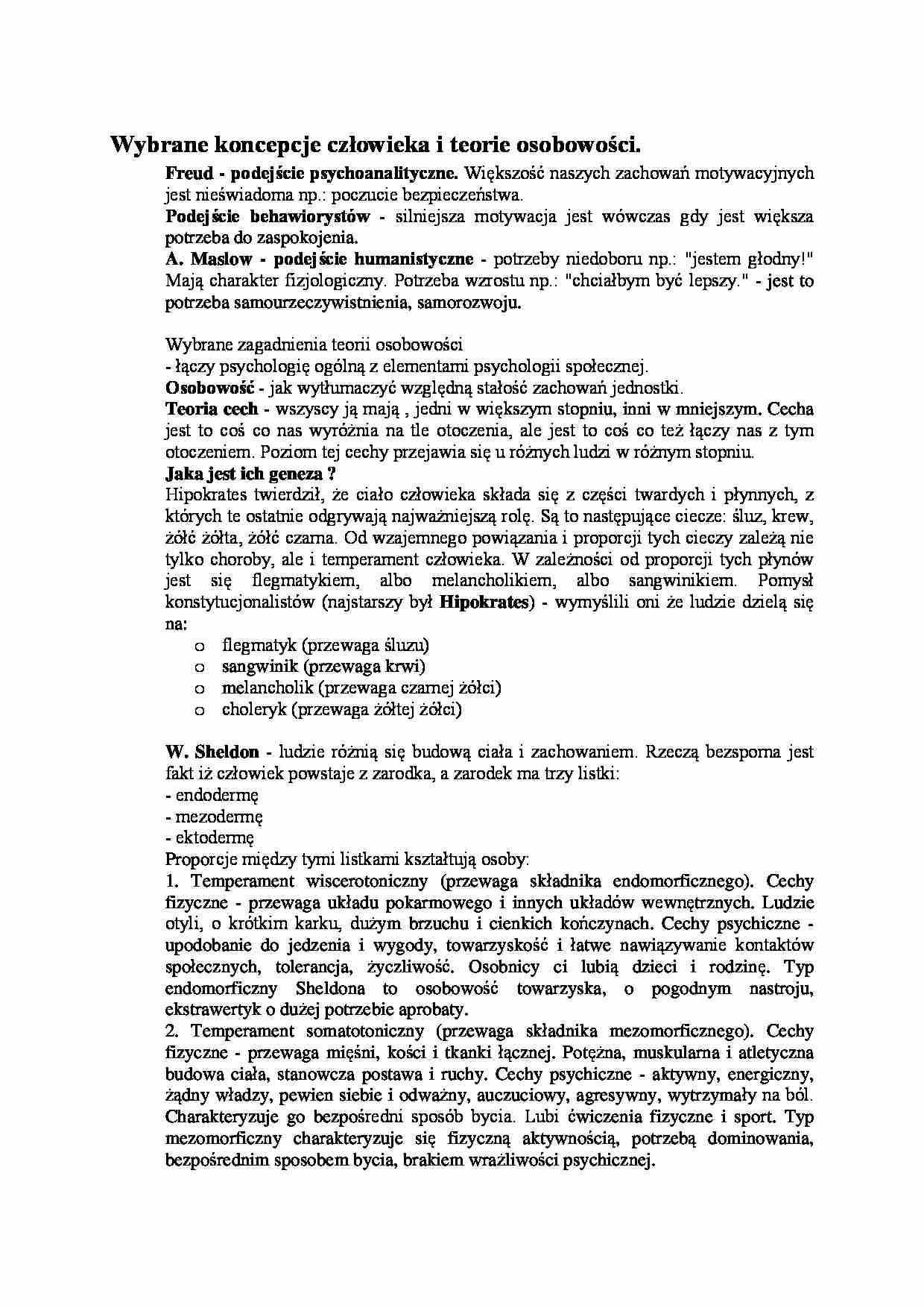 Wybrane koncepcje człowieka i teorie osobowości - strona 1