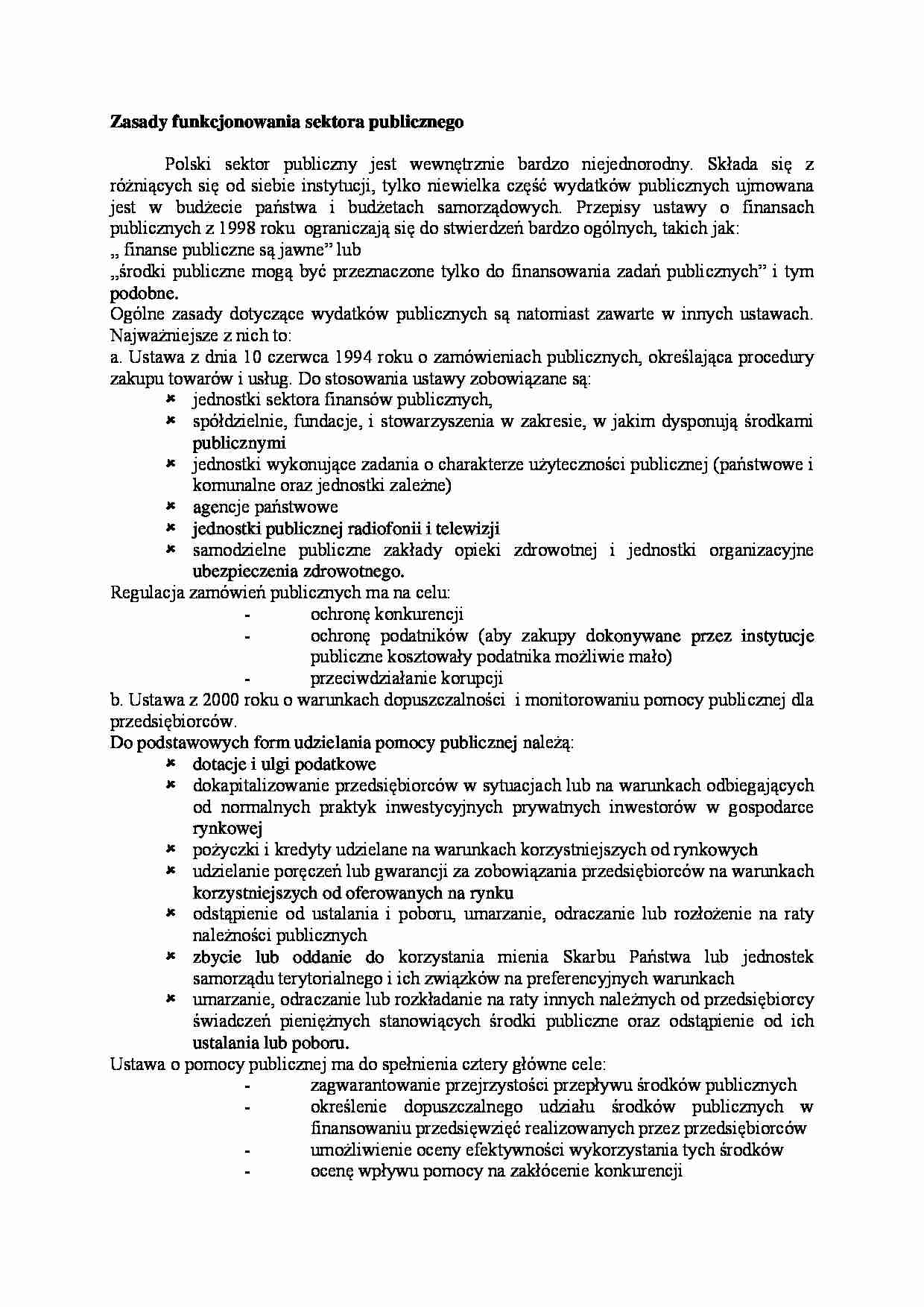Zasady funkcjonowania sektora publicznego - strona 1