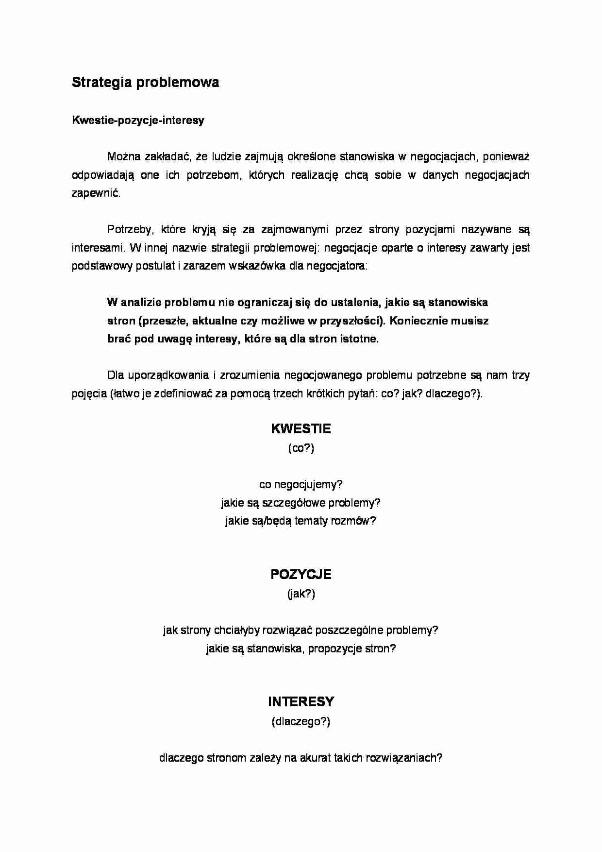 Istota strategii problemowej - strona 1