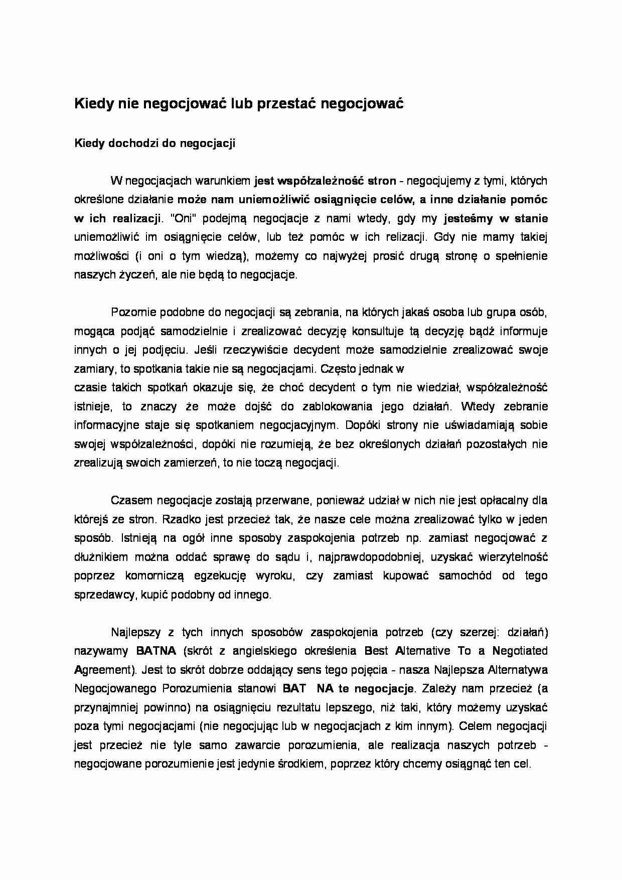 Kiedy nie negocjować lub przestać negocjować - strona 1