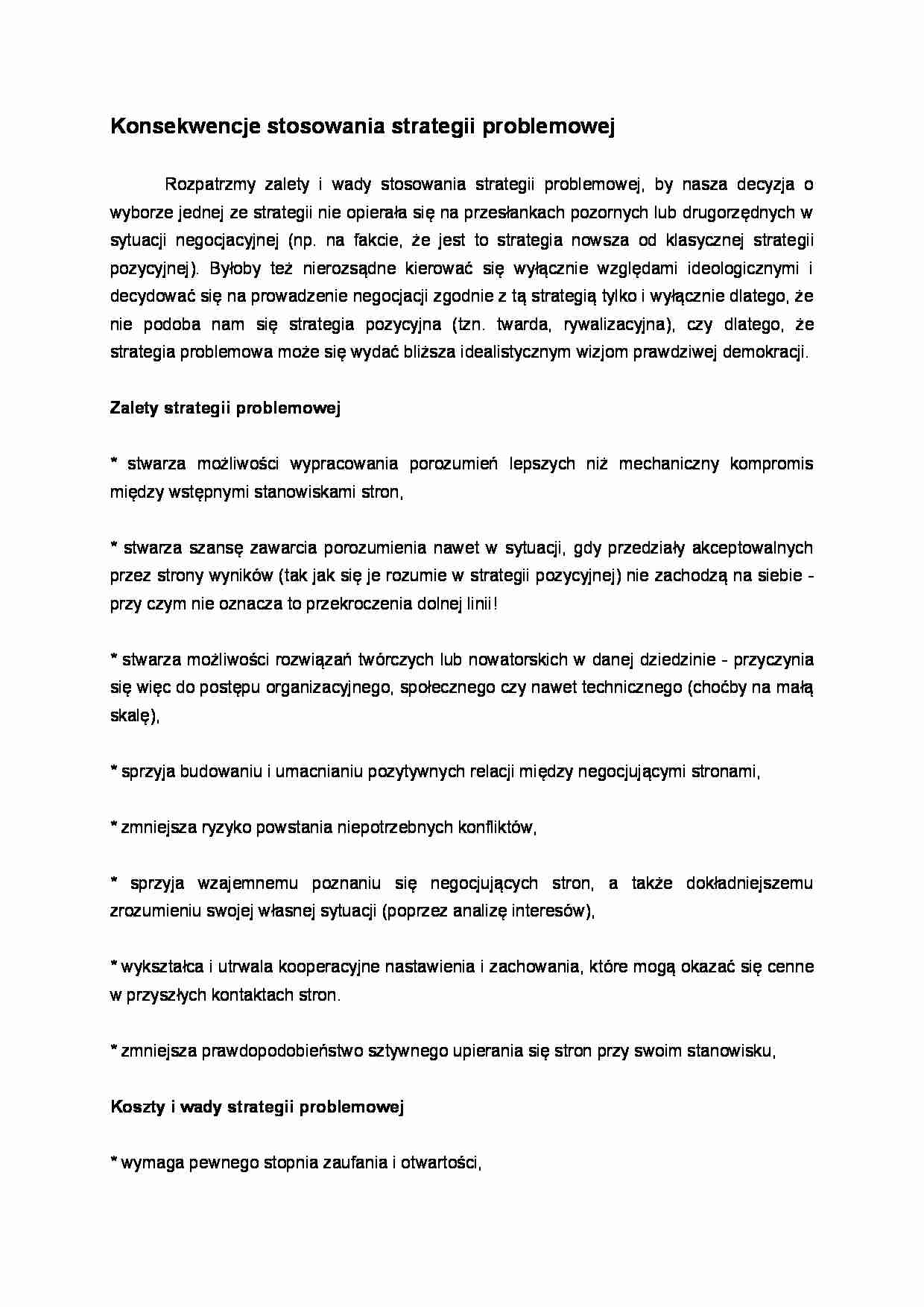Konsekwencje stosowania strategii problemowej - strona 1
