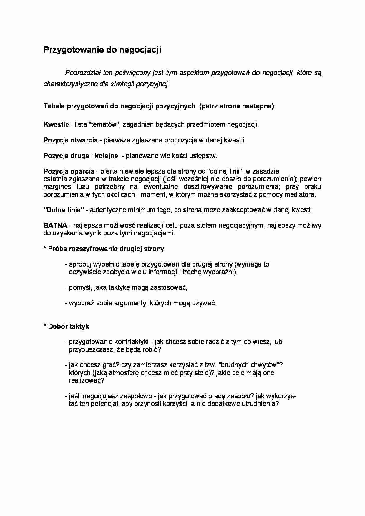 Przygotowanie do negocjacji pozycyjnych - strona 1