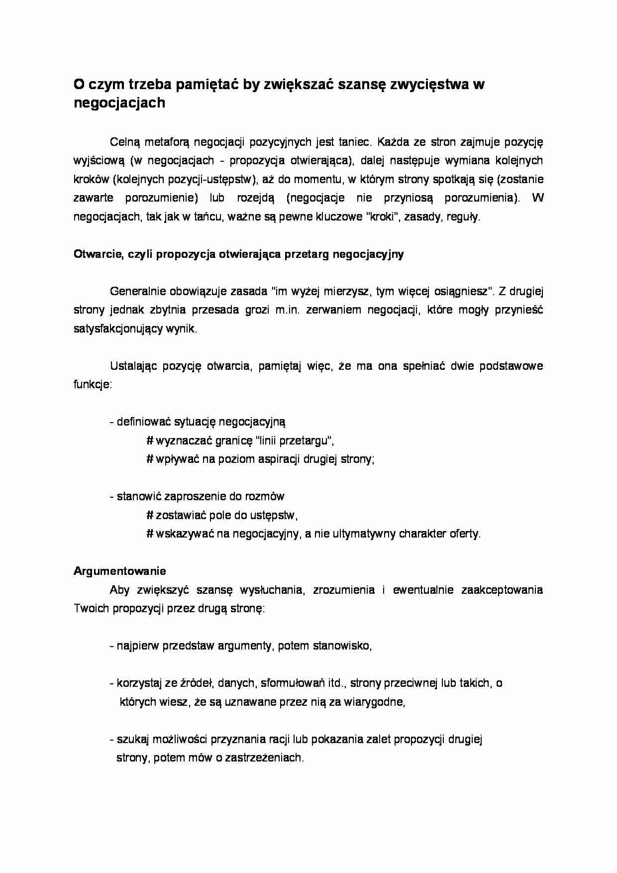 O czym trzeba pamiętać by zwiększać szansę zwycięstwa w negocjacjach - strona 1