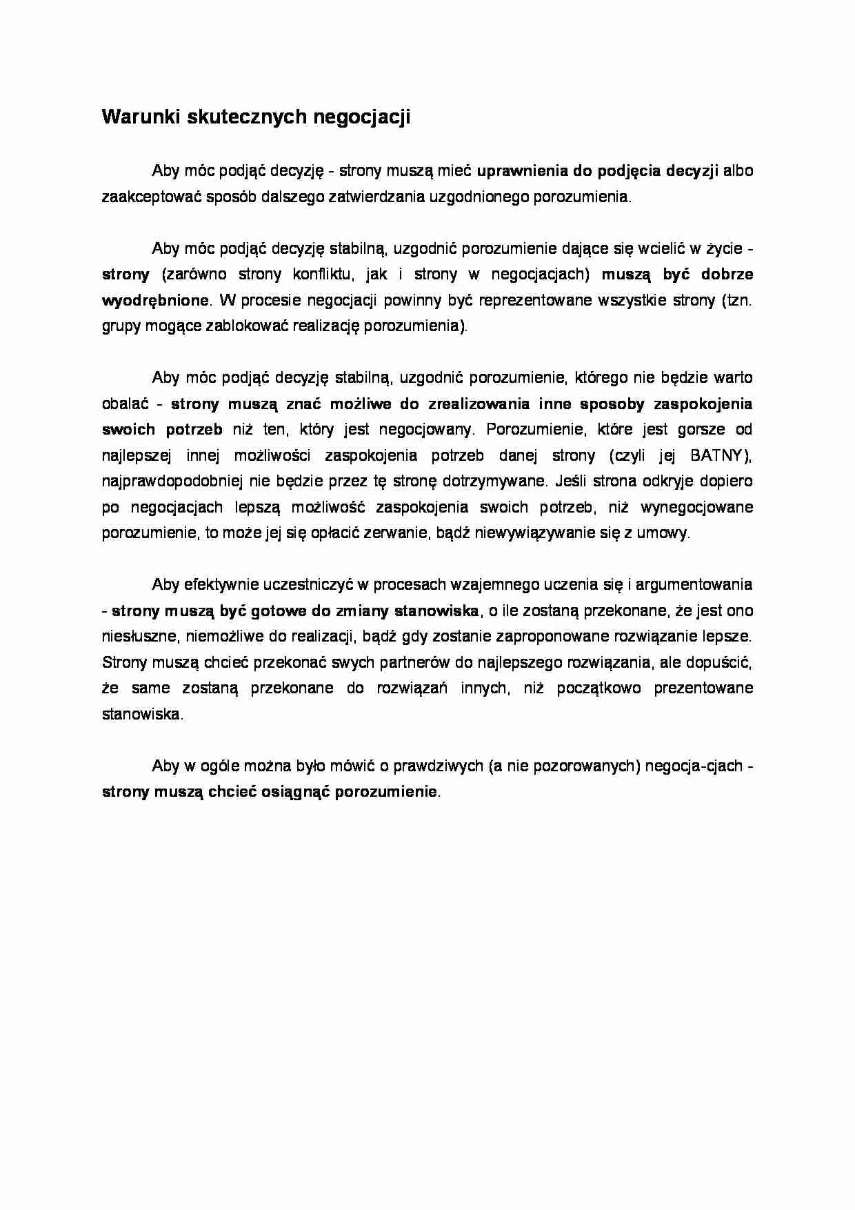 Warunki skutecznych negocjacji - strona 1