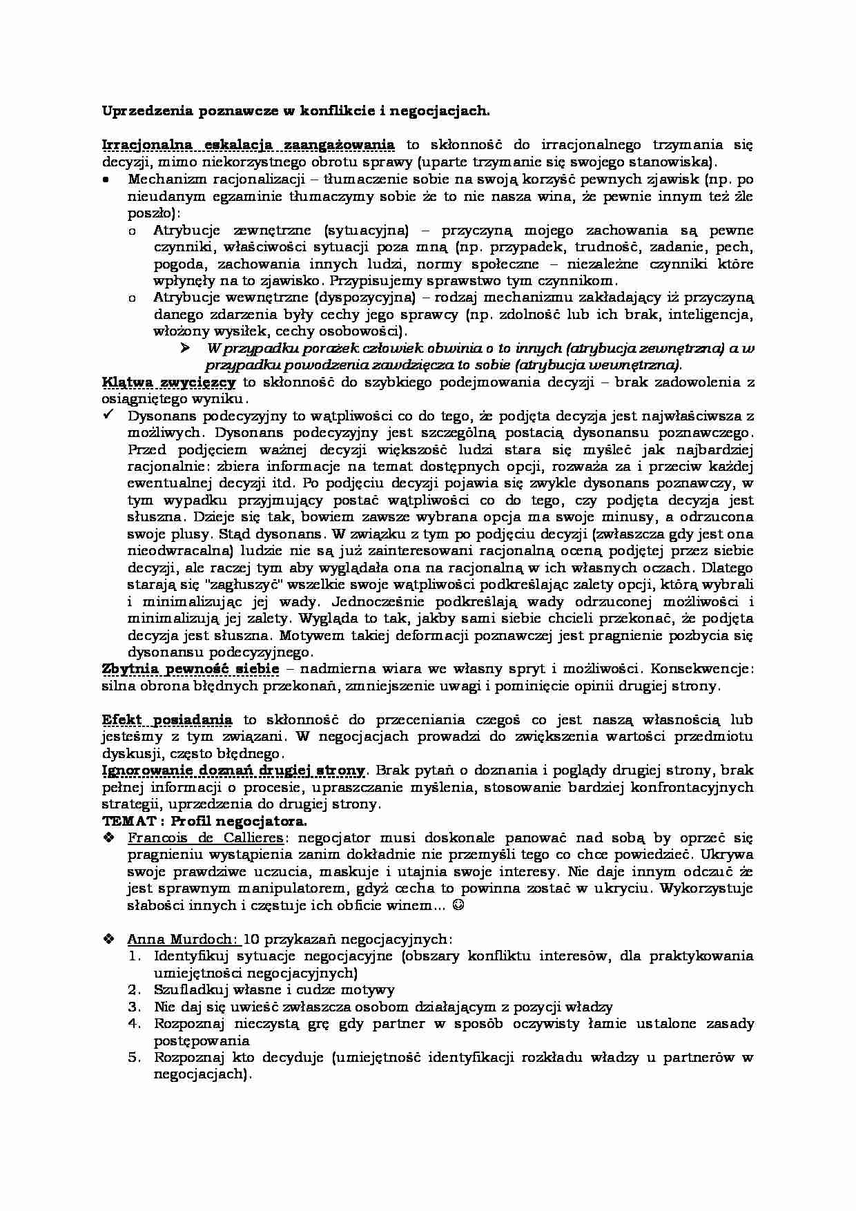Uprzedzenia poznawcze w konflikcie i negocjacjach - strona 1