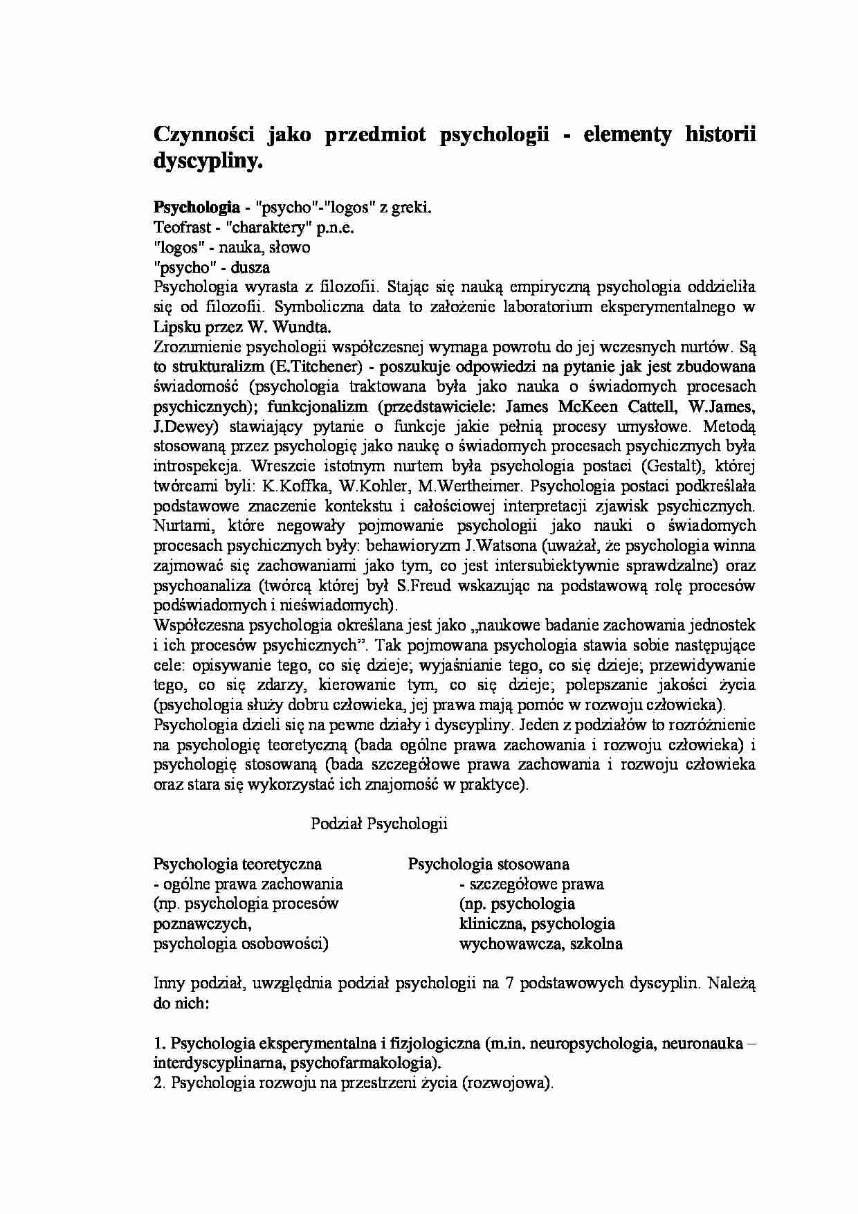 Czynności jako przedmiot psychologii - strona 1