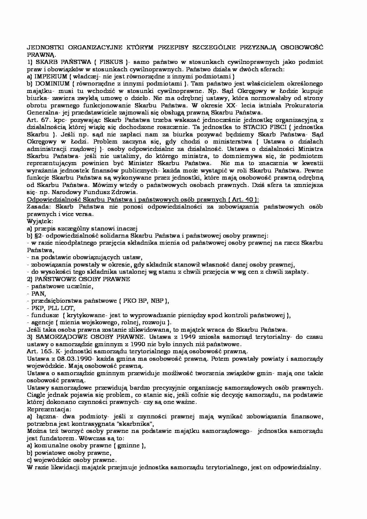 JEDNOSTKI ORGANIZACYJNE KTÓRYM PRZEPISY SZCZEGÓLNE PRZYZNAJĄ OSOBOWOŚĆ PRAWNĄ - strona 1