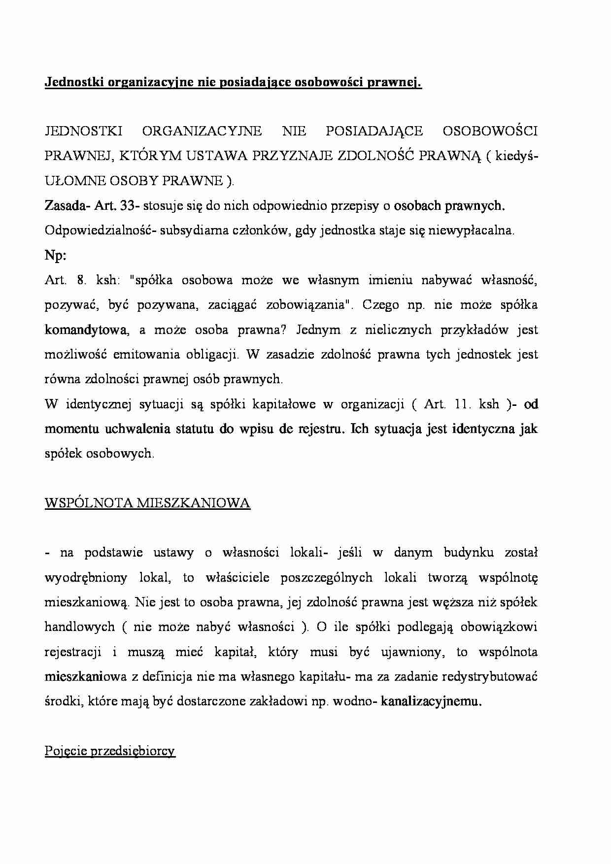 Jednostki organizacyjne nie posiadające osobowości prawnej - strona 1