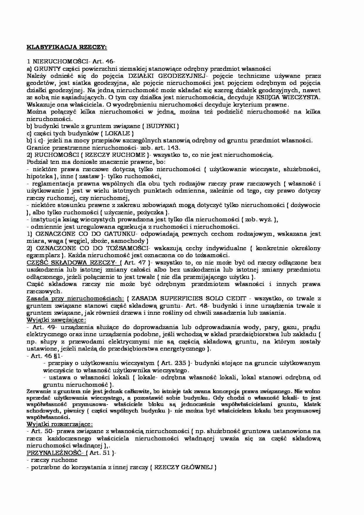 KLASYFIKACJA RZECZY I JEJ CZĘŚCI SKŁADOWE - strona 1