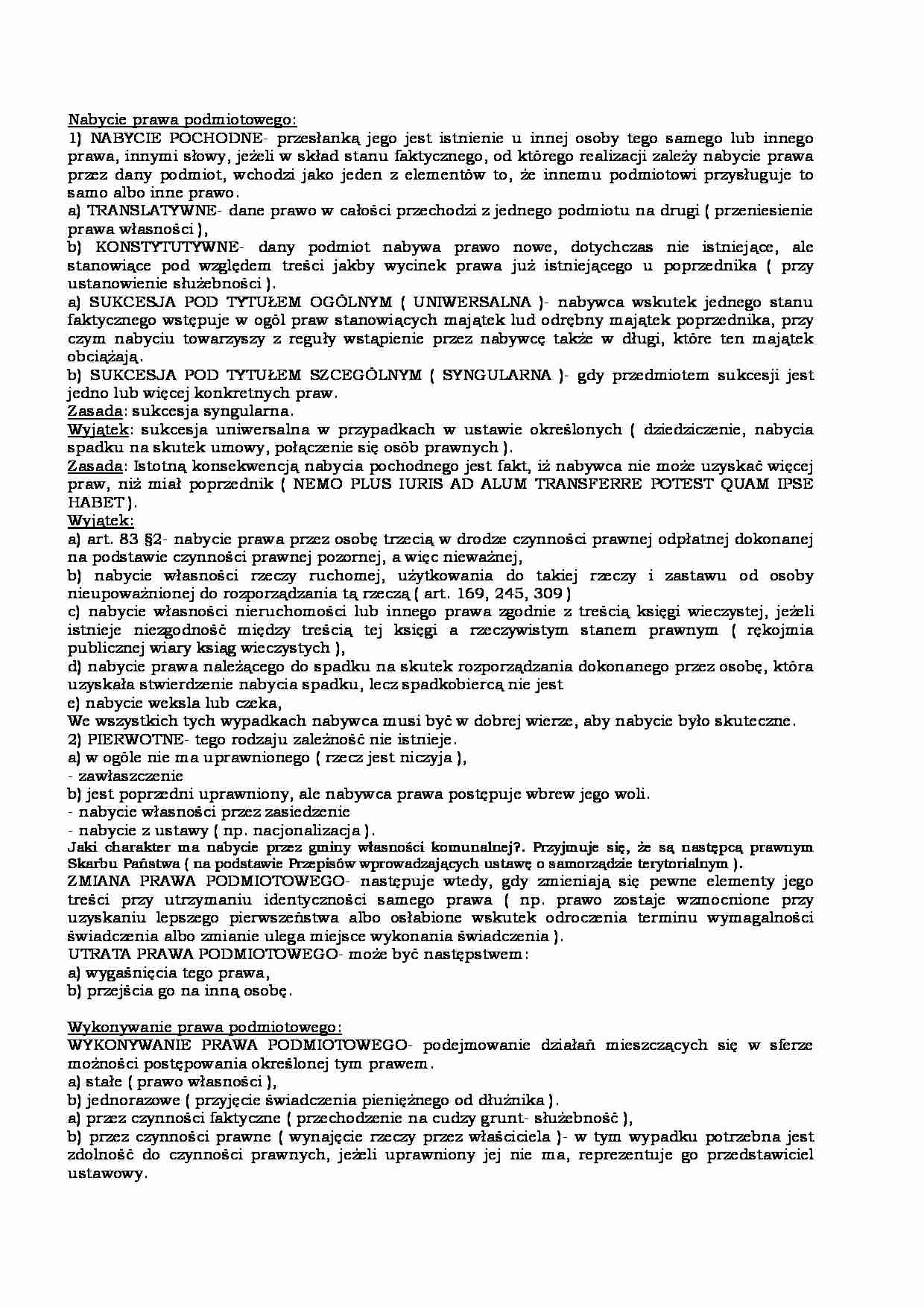 Nabycie i wykonanie prawa podmiotowego - strona 1