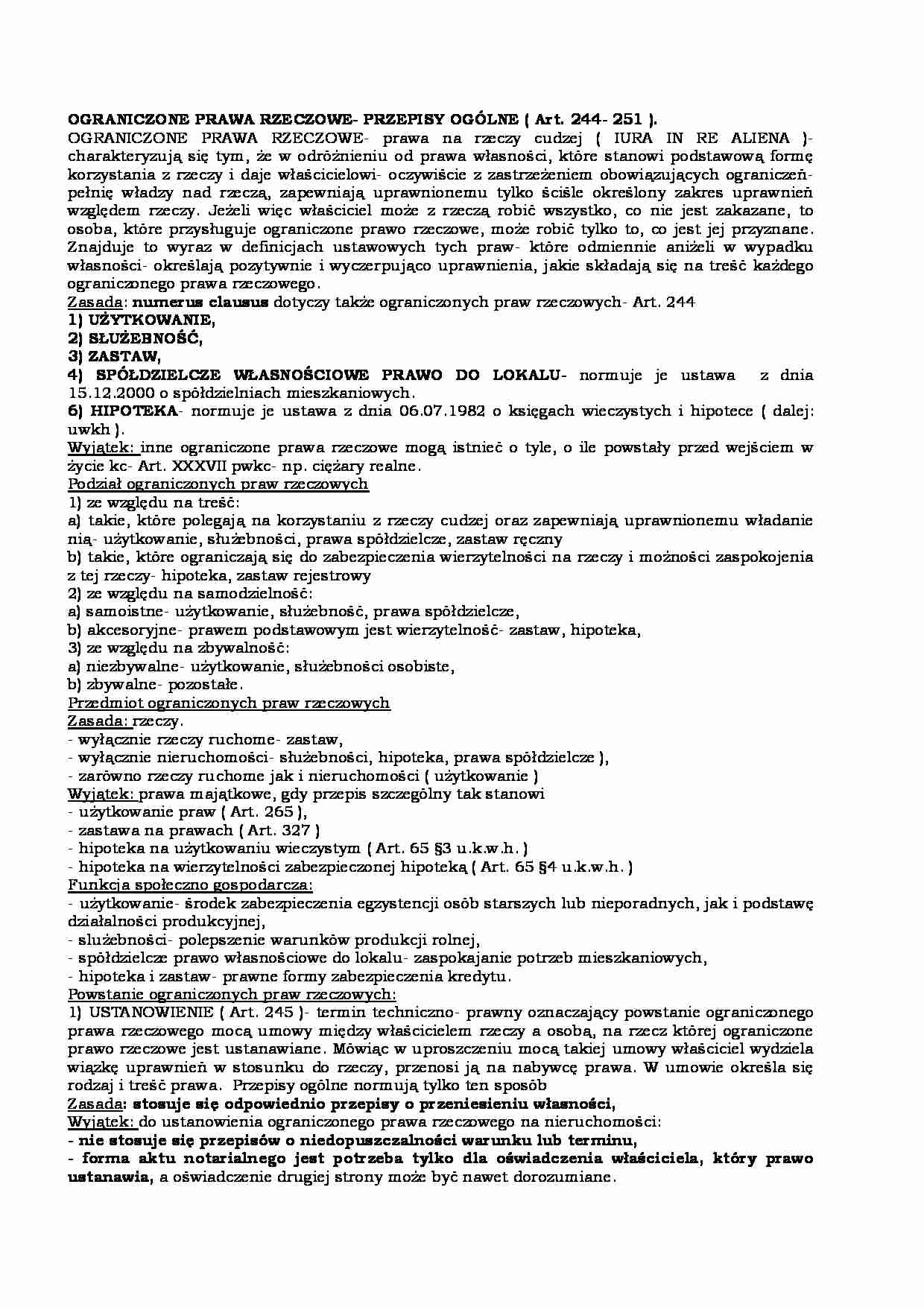 OGRANICZONE PRAWA RZECZOWE - Służebność - strona 1