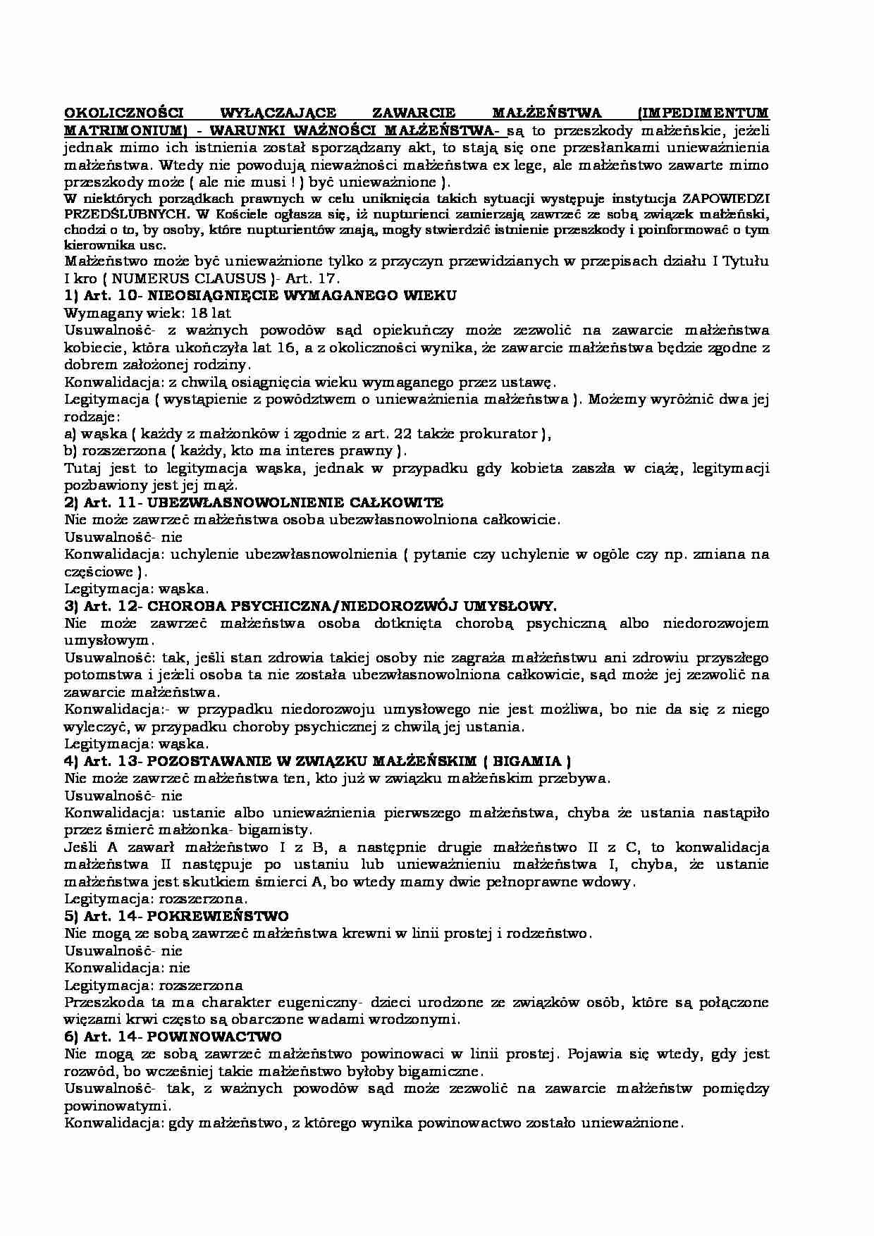 OKOLICZNOŚCI WYŁĄCZAJĄCE ZAWARCIE MAŁŻEŃSTWA - strona 1