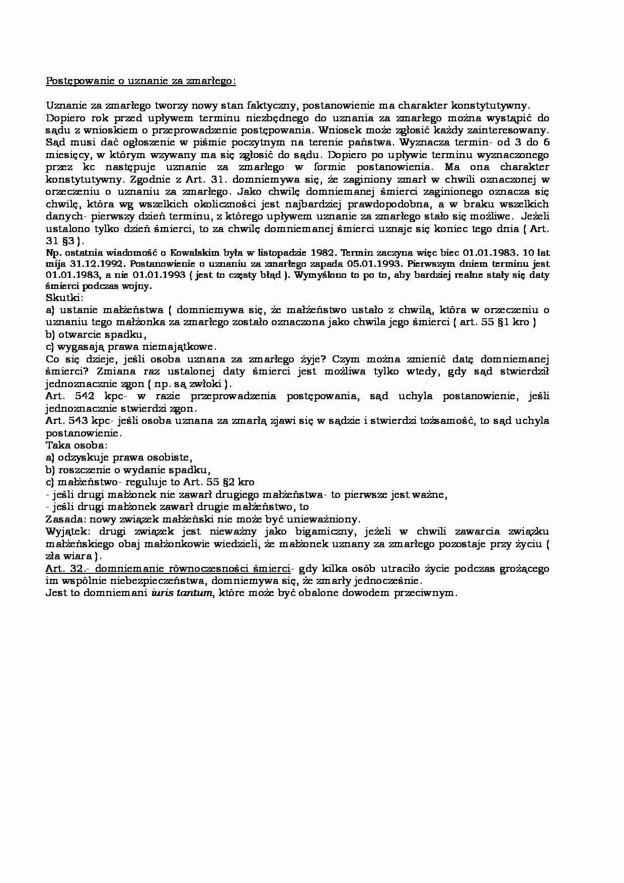 Postępowanie o uznanie za zmarłego - strona 1