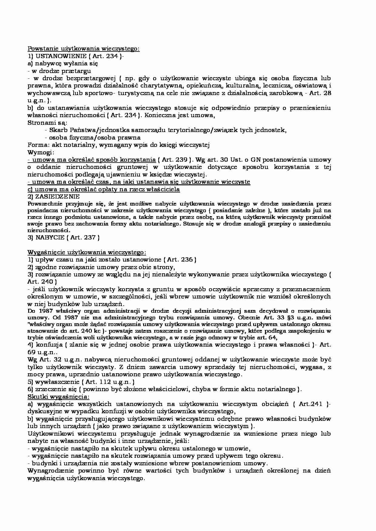 POWSTANIE I WYGAŚNIĘCIE UŻYTKOWANIA WIECZYSTEGO - strona 1