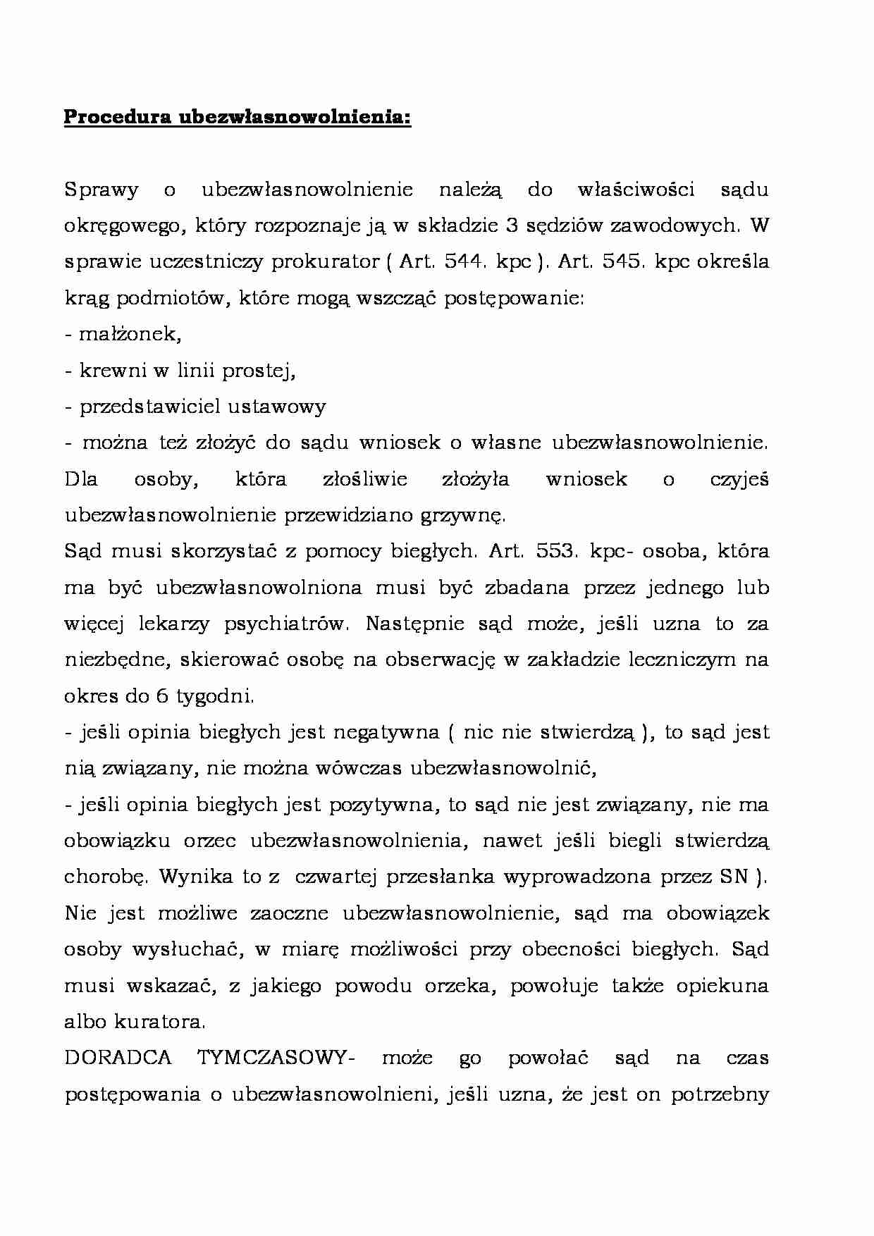 Procedura ubezwłasnowolnienia - strona 1