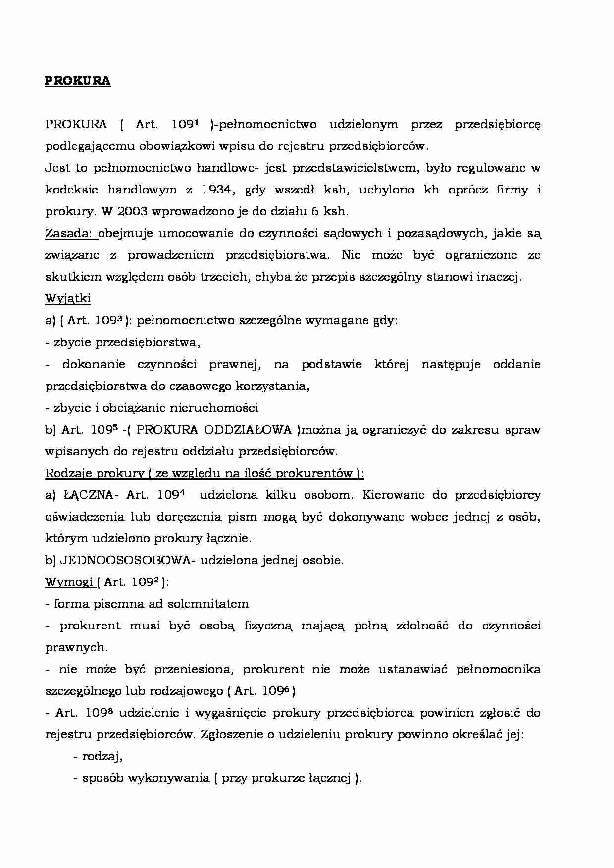 PROKURA - Pełnomocnictwo - strona 1