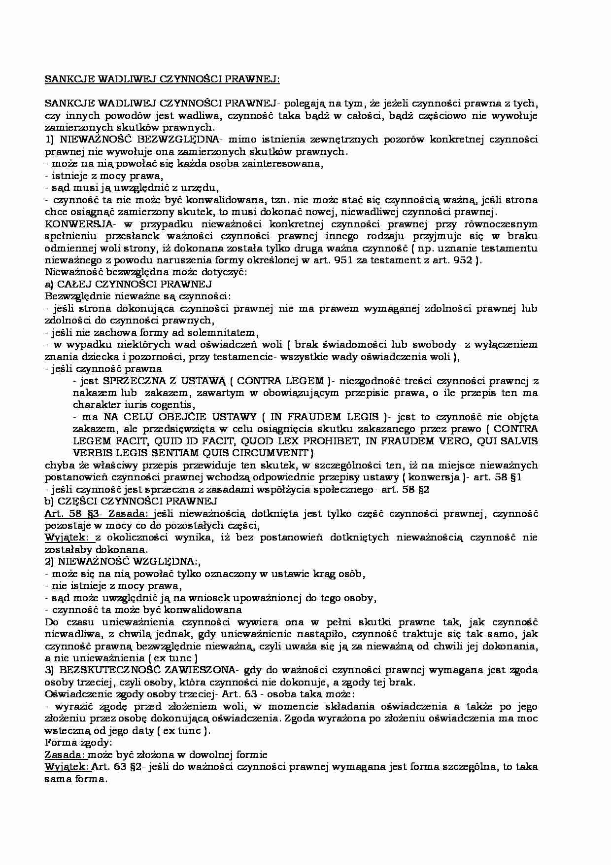 SANKCJE WADLIWEJ CZYNNOŚCI PRAWNEJ - strona 1