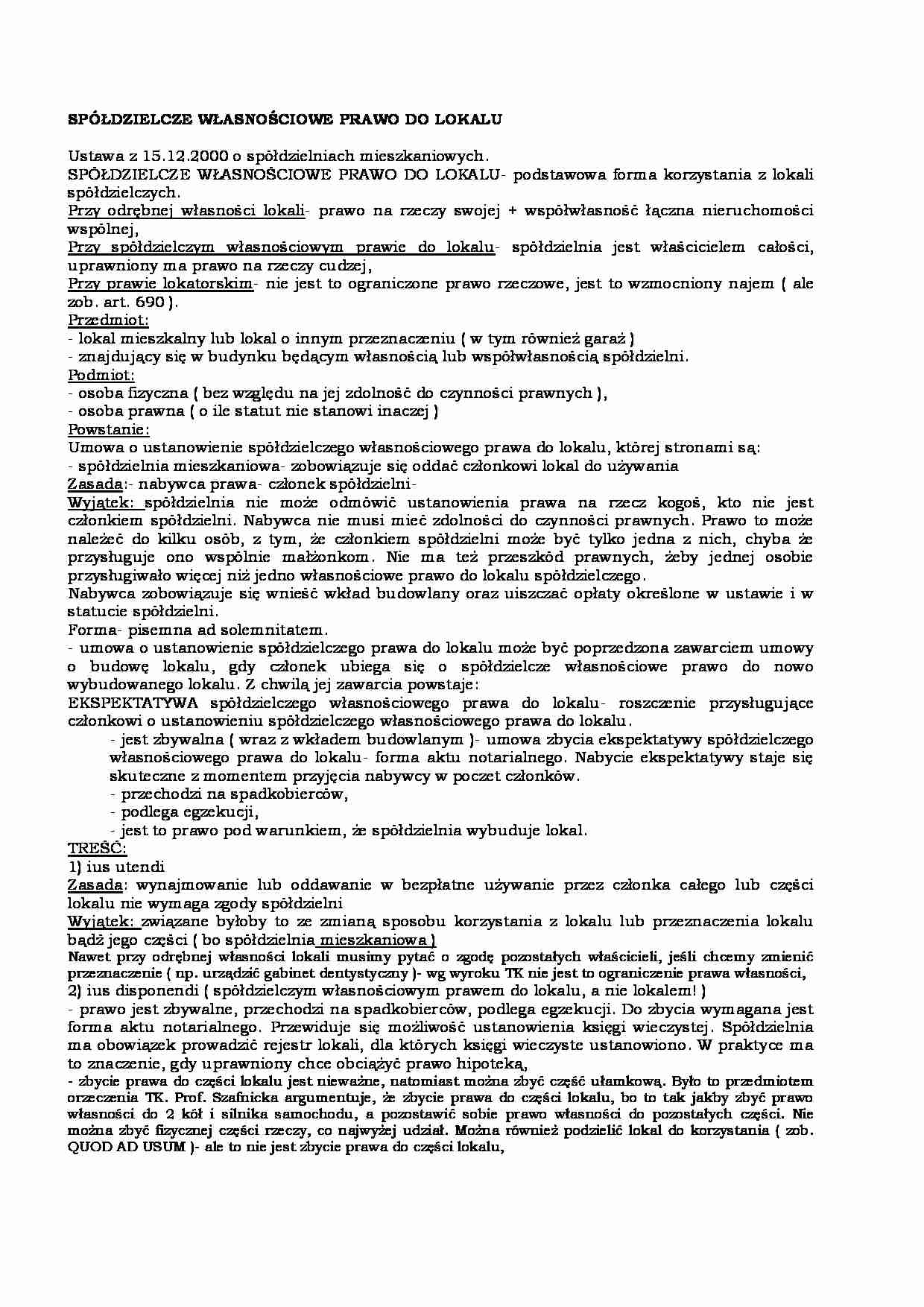 SPÓŁDZIELCZE WŁASNOŚCIOWE PRAWO DO LOKALU - strona 1