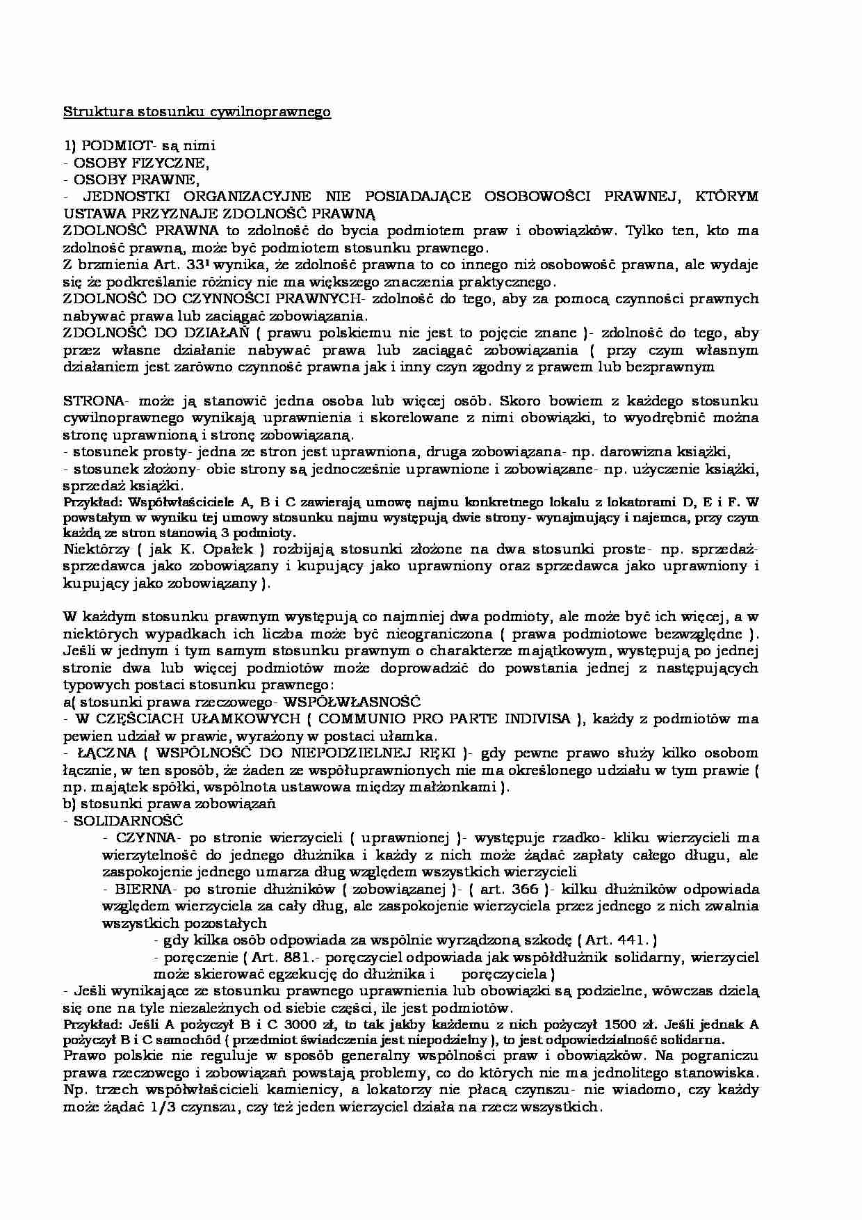 Struktura stosunku cywilnoprawnego - strona 1