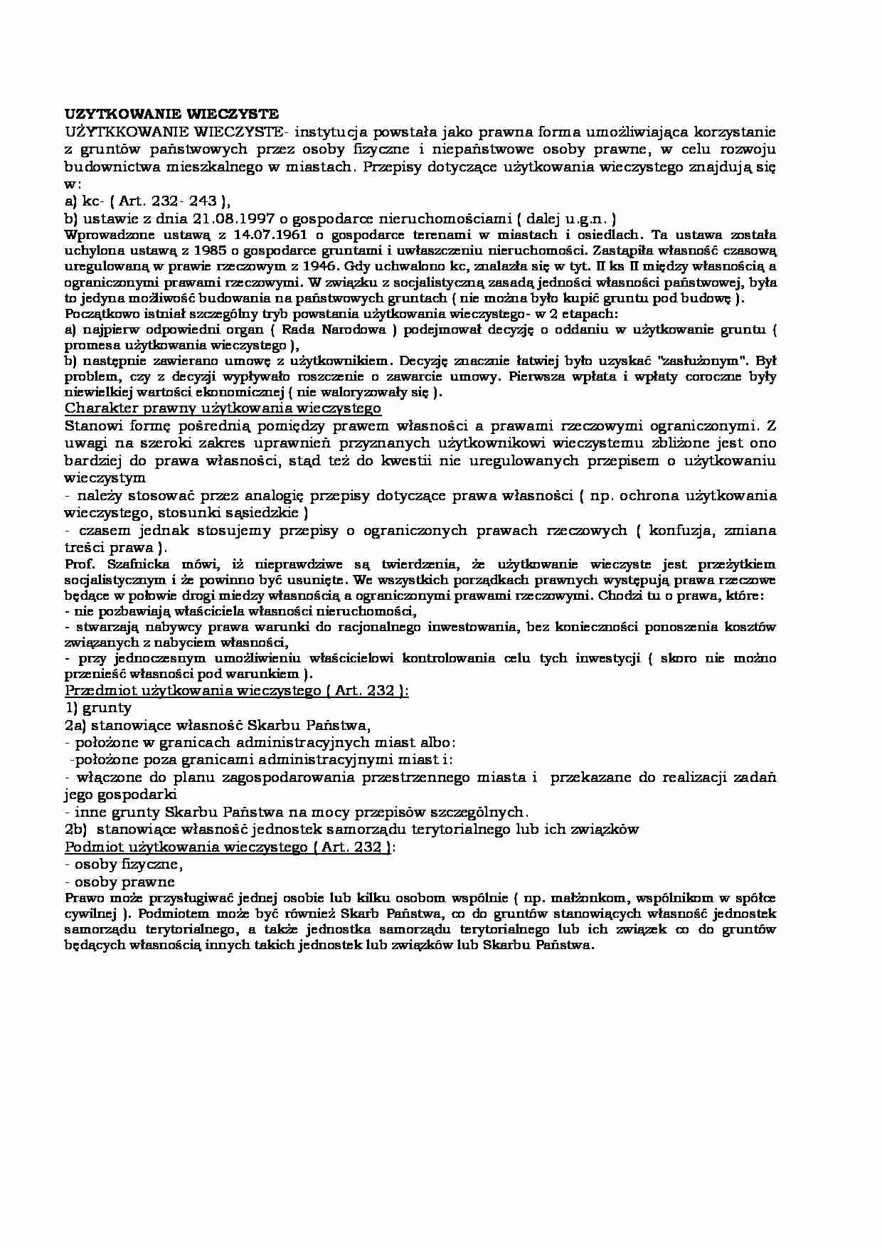 UŻYTKOWANIE WIECZYSTE - strona 1