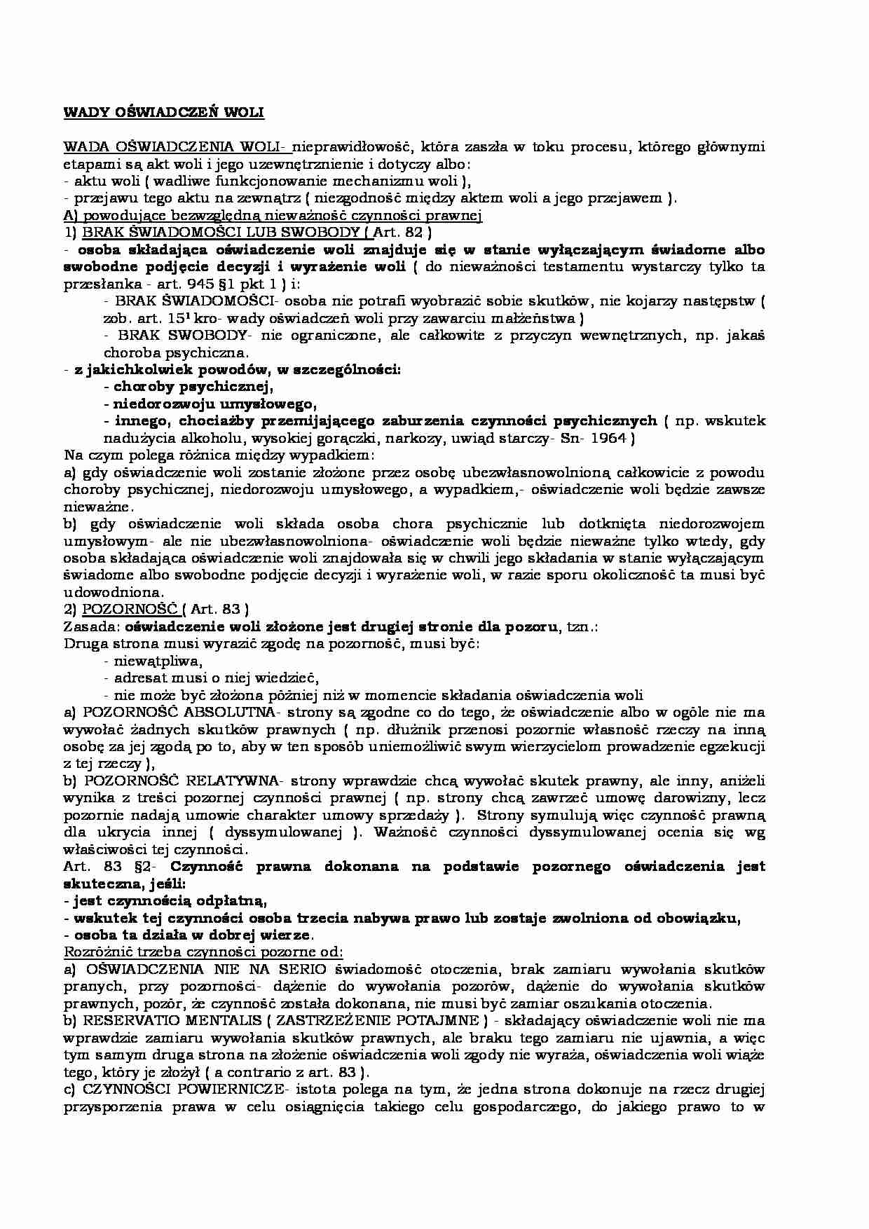 WADY OŚWIADCZEŃ WOLI - strona 1