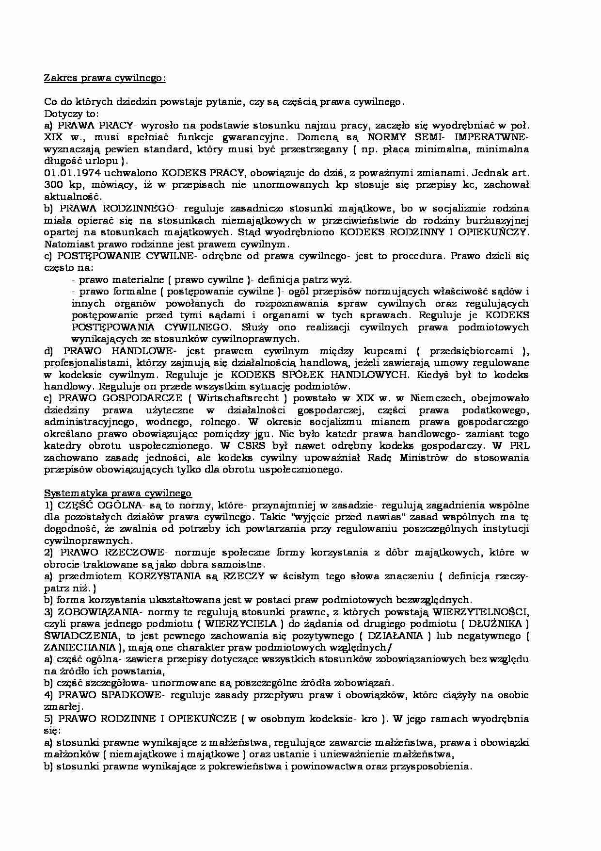 Zakres i systematyka prawa cywilnego - strona 1