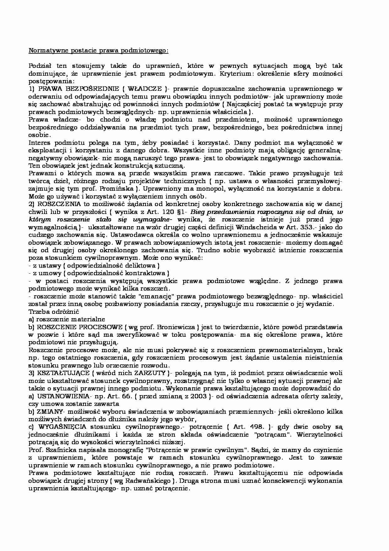 Normatywne postacie prawa podmiotowego - strona 1