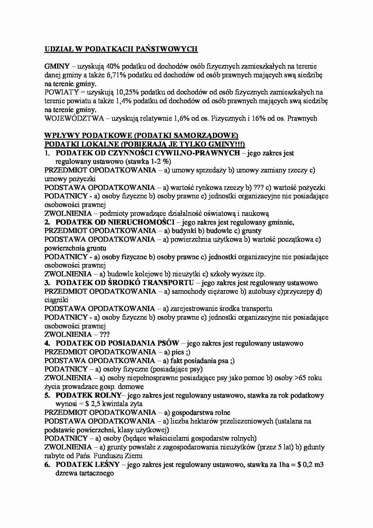 UDZIAŁ W PODATKACH PAŃSTWOWYCH - strona 1