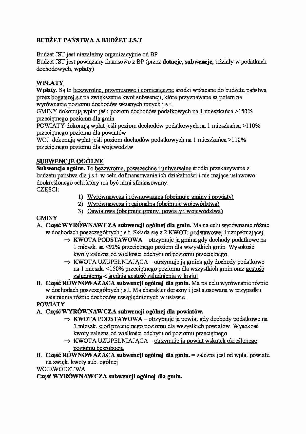 BUDŻET PAŃSTWA A BUDŻET J.S.T. - strona 1