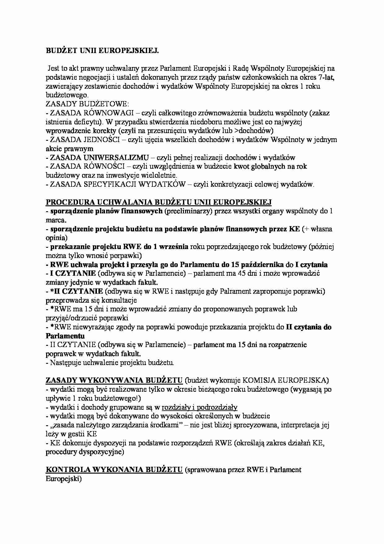 BUDŻET UNII EUROPEJSKIEJ - akt prawny  - strona 1