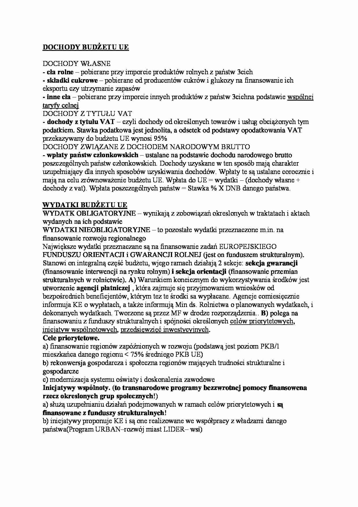 DOCHODY I WYDATKI BUDŻETU UE - strona 1