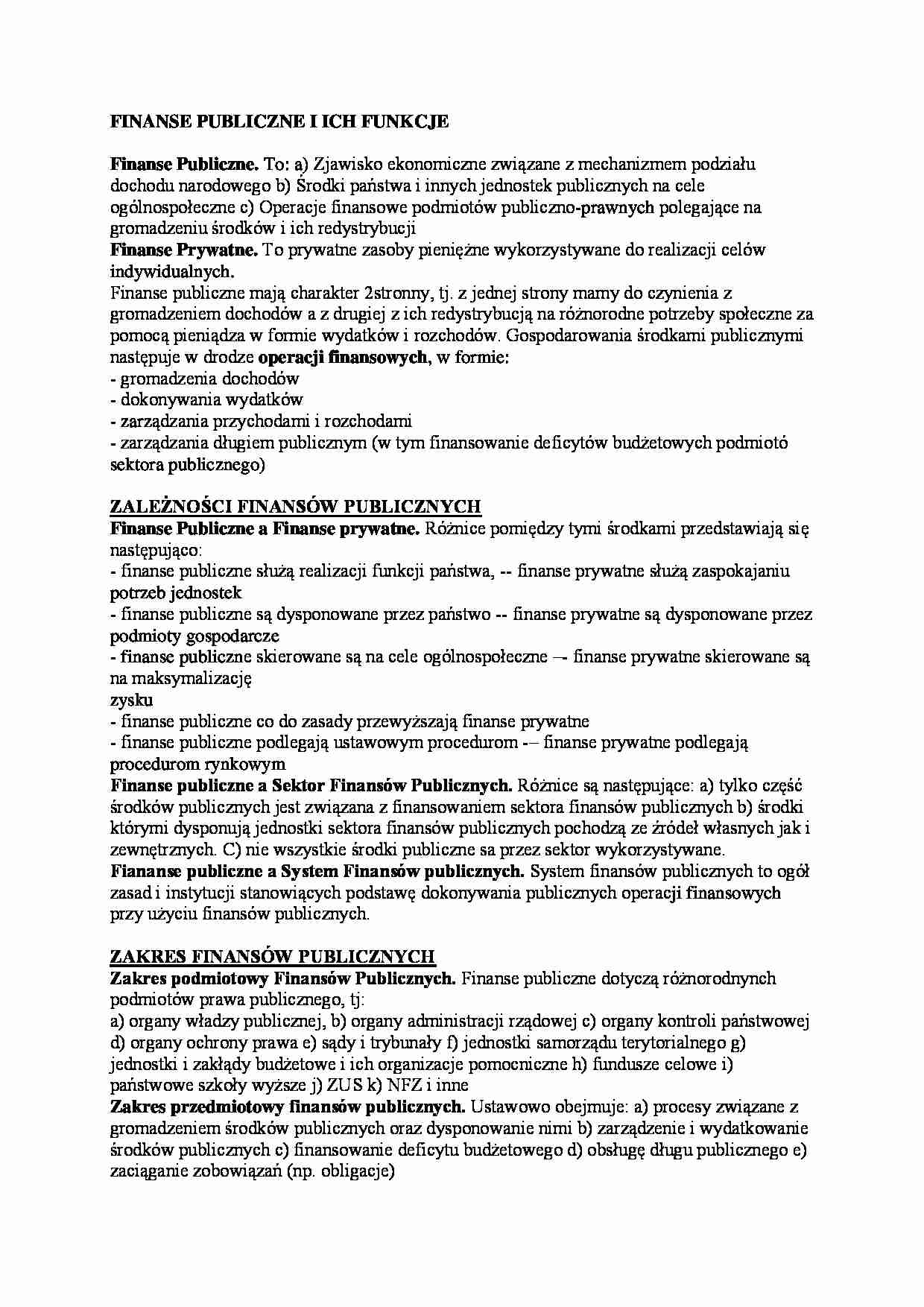 FINANSE PUBLICZNE I ICH FUNKCJE - strona 1