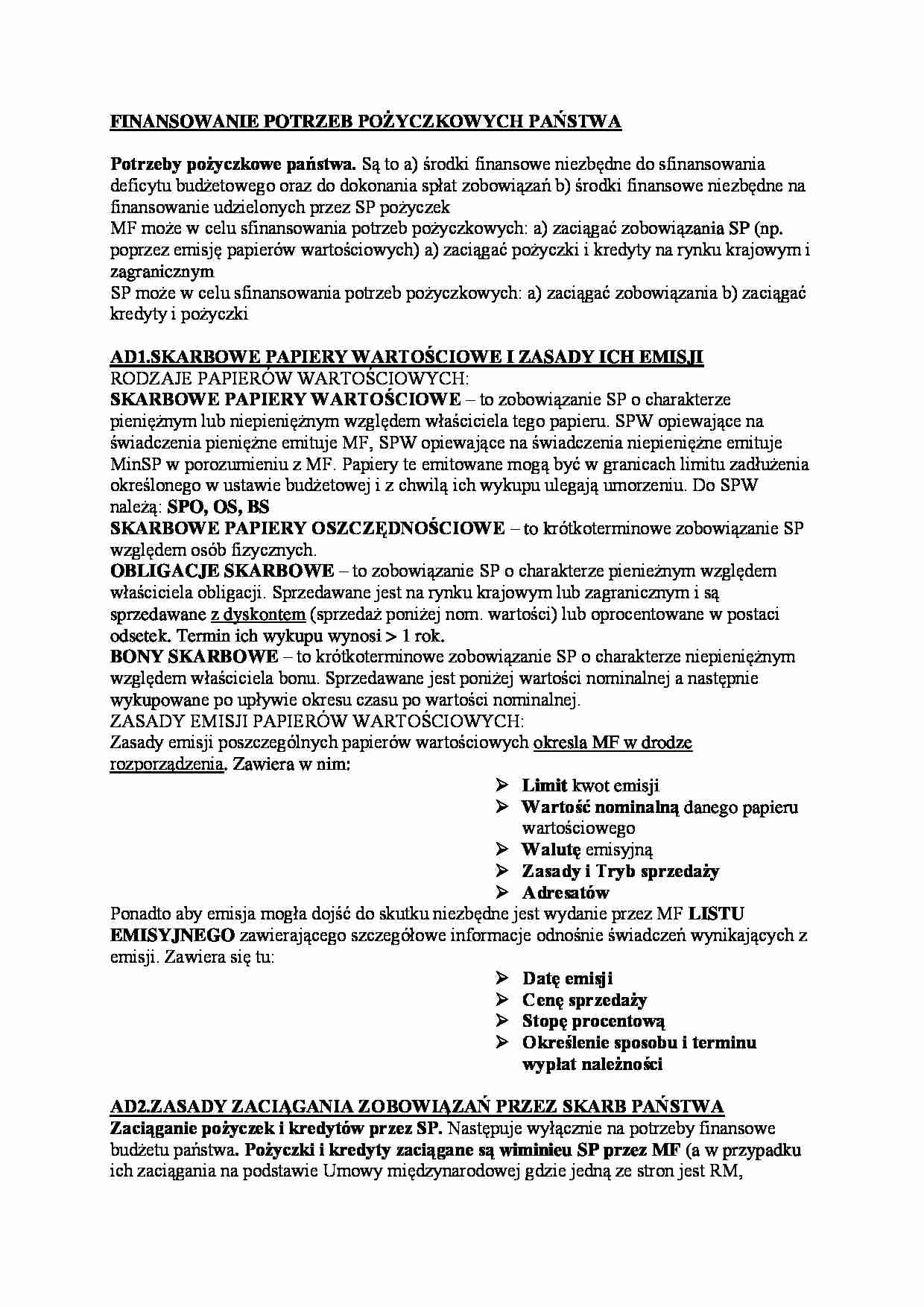 FINANSOWANIE POTRZEB POŻYCZKOWYCH PAŃSTWA - strona 1