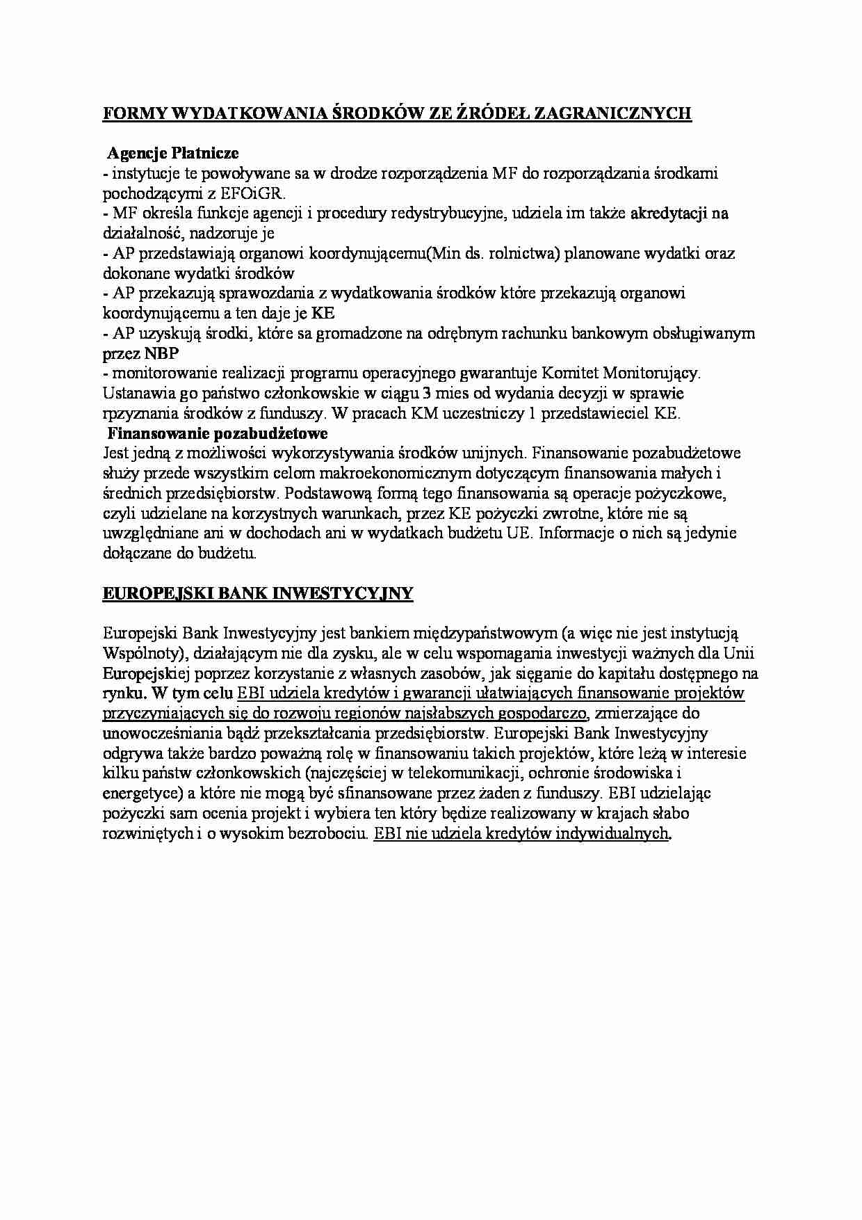 FORMY WYDATKOWANIA ŚRODKÓW ZE ŹRÓDEŁ ZAGRANICZNYCH - strona 1