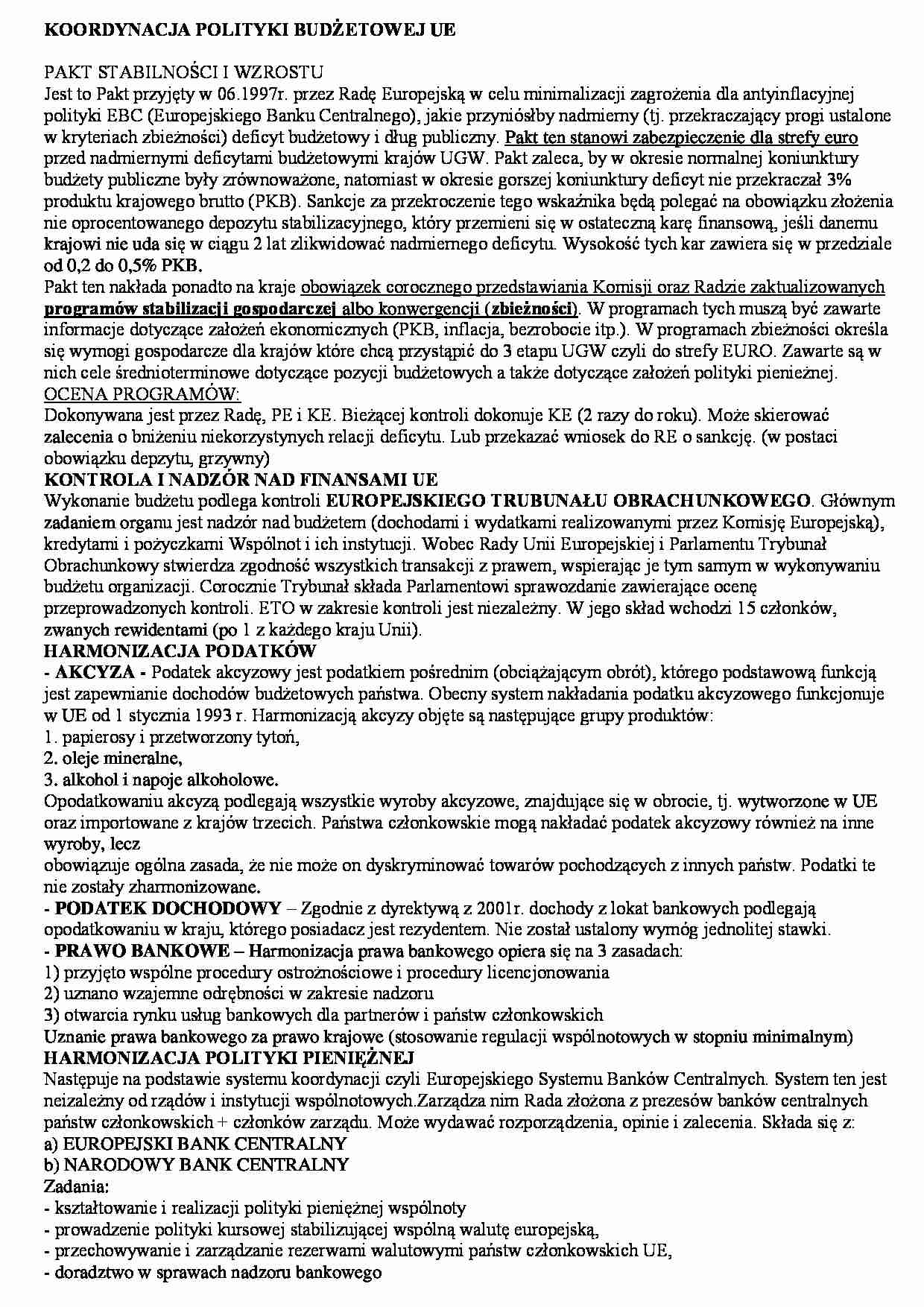 KOORDYNACJA POLITYKI BUDŻETOWEJ UE - strona 1