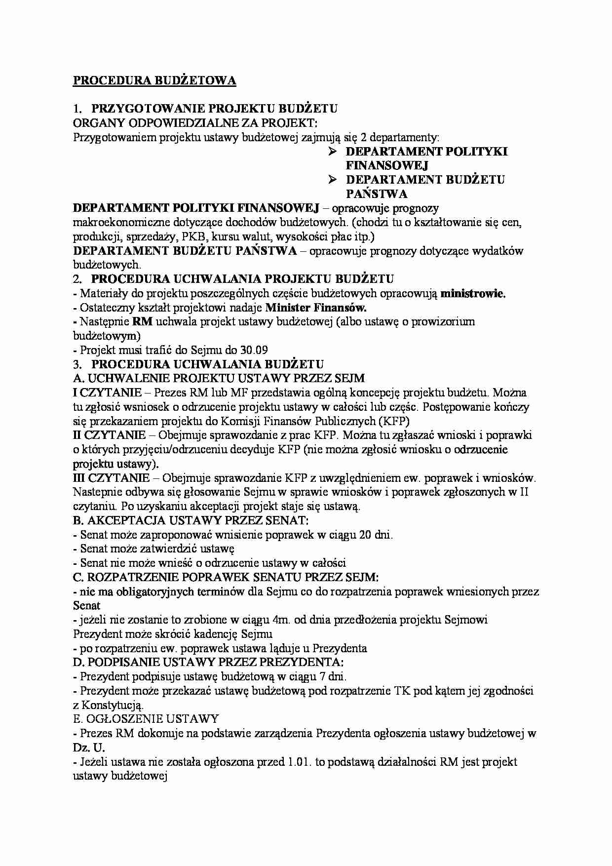 PROCEDURA BUDŻETOWA - Komisja Finansów Publicznych - strona 1