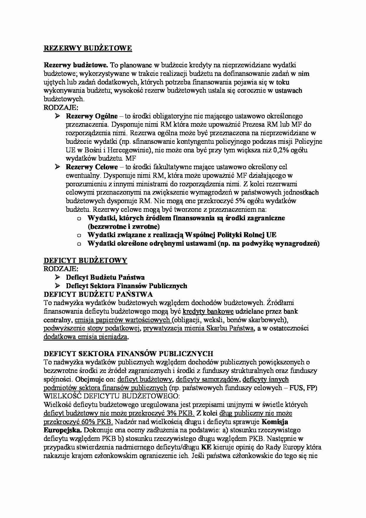 REZERWY BUDŻETOWE I DEFICYT BUDŻETOWY - strona 1