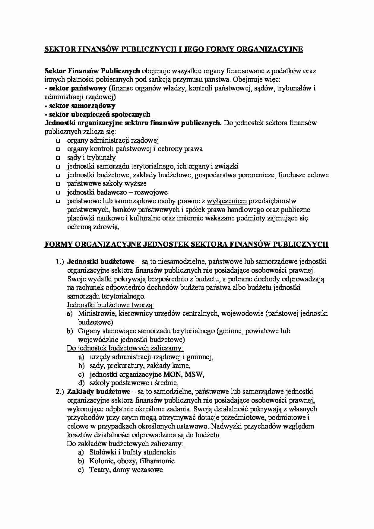 SEKTOR FINANSÓW PUBLICZNYCH I JEGO FORMY ORGANIZACYJNE - strona 1
