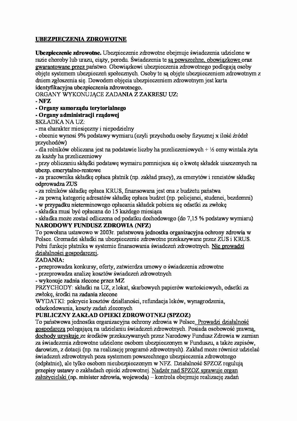 UBEZPIECZENIA ZDROWOTNE - strona 1