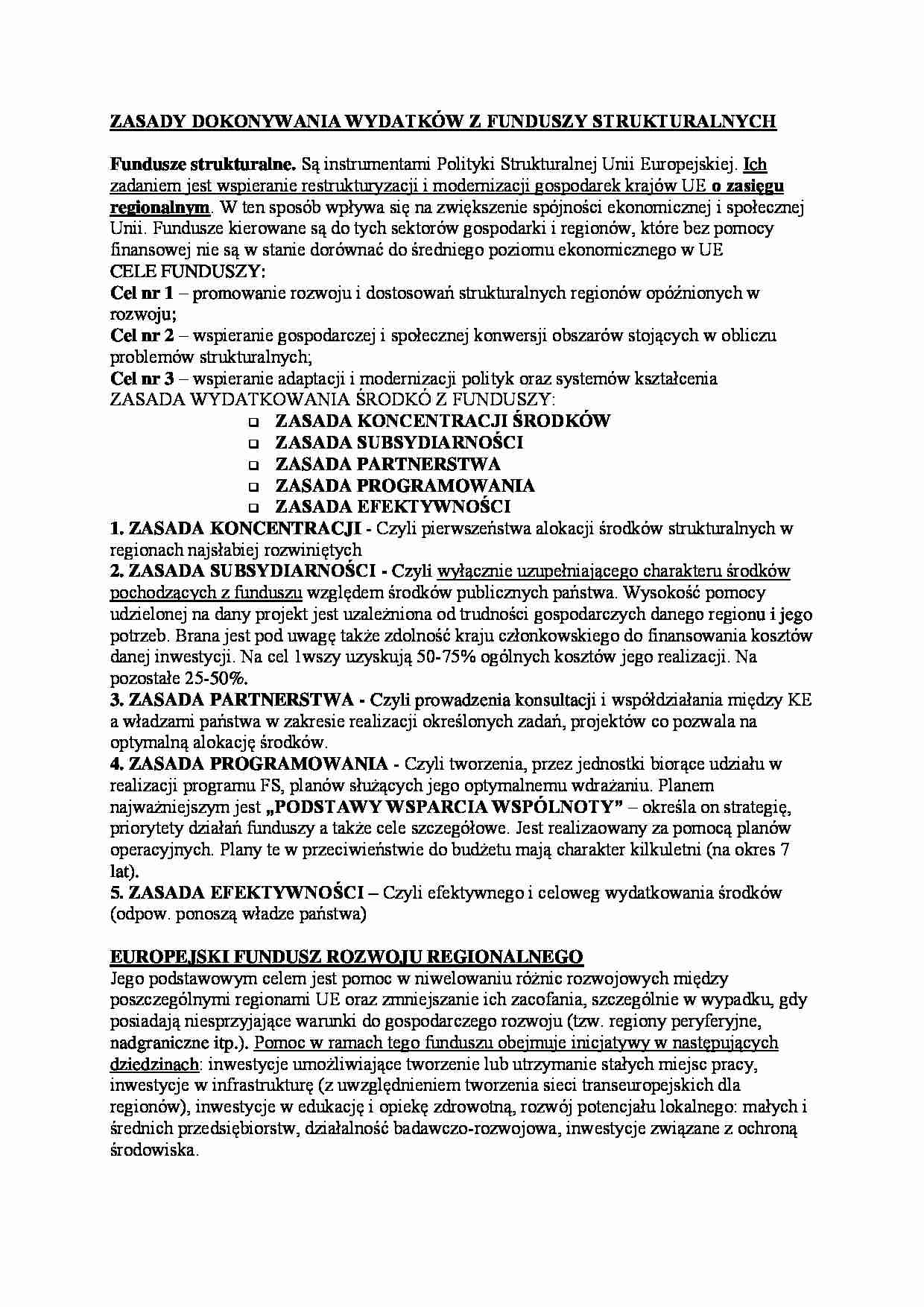 ZASADY DOKONYWANIA WYDATKÓW Z FUNDUSZY STRUKTURALNYCH - strona 1