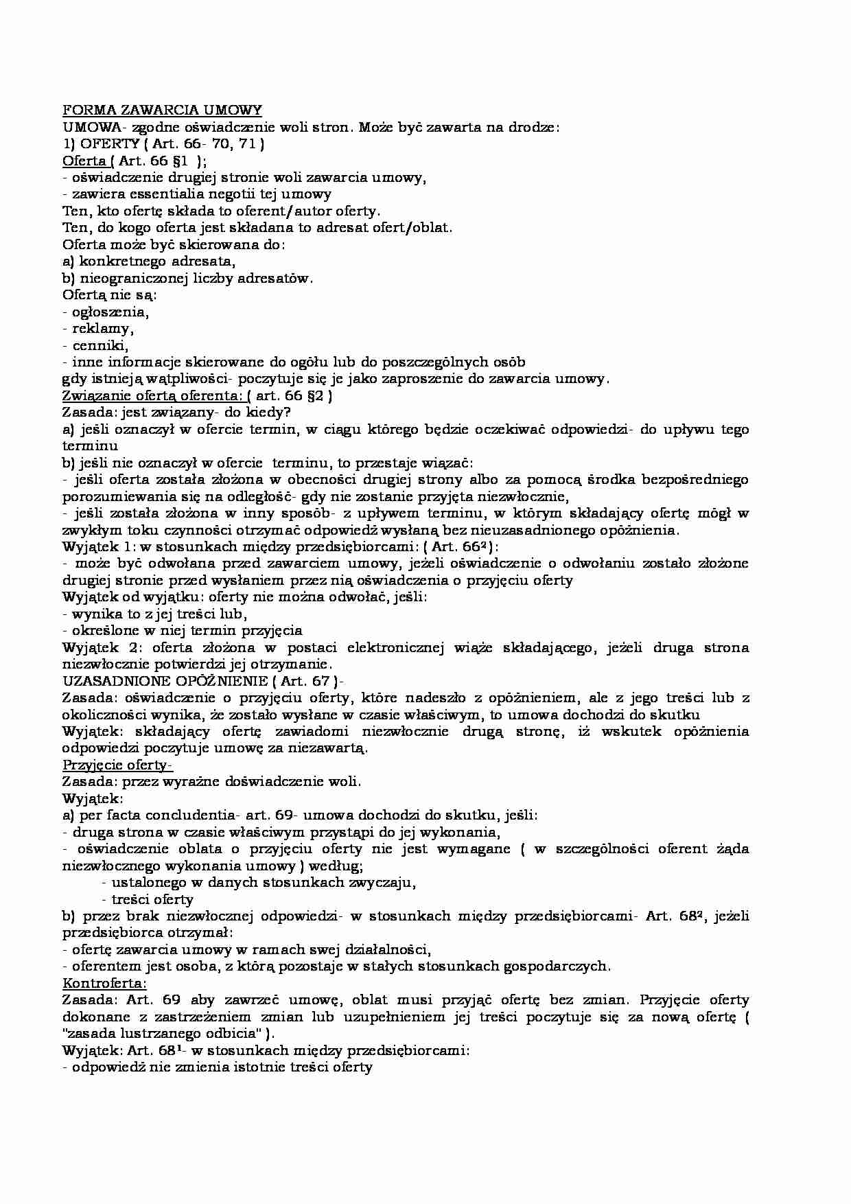 FORMA ZAWARCIA UMOWY - strona 1