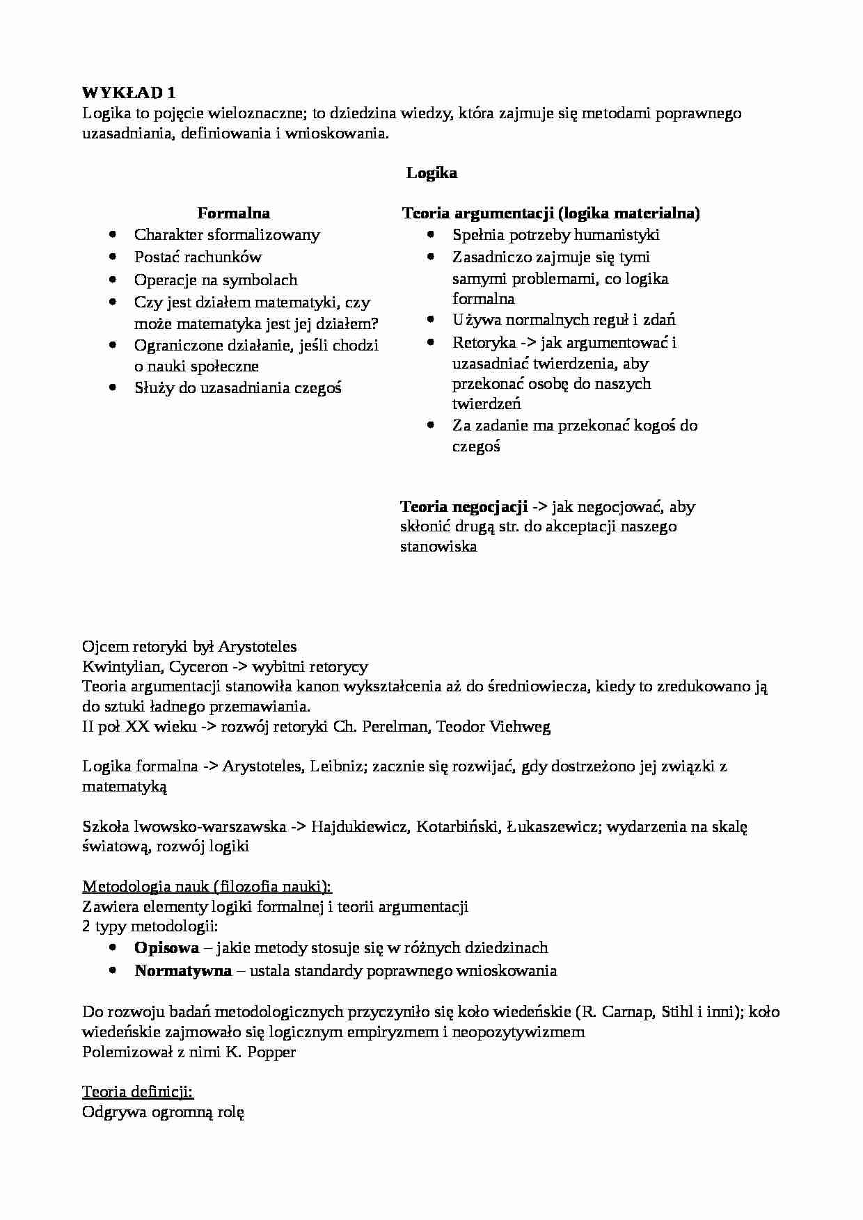 Logika jako pojęcie wieloznaczne - wykład. - strona 1