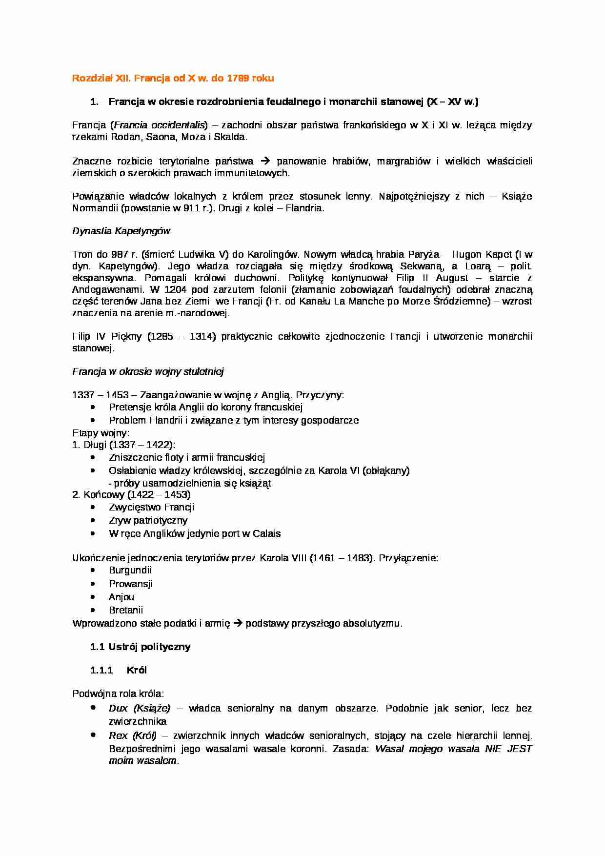 Francja od X w. do 1789 roku - strona 1