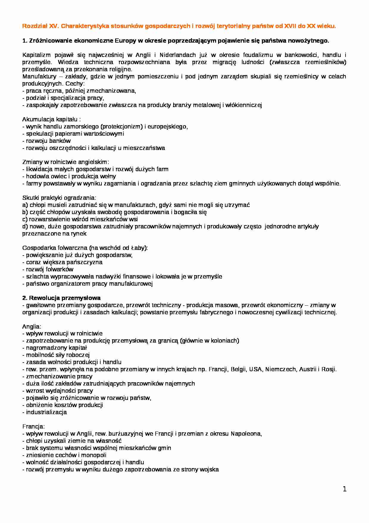 Charakterystyka stosunków gospodarczych i rozwój terytorialny państw od XVII do XX wieku. - strona 1