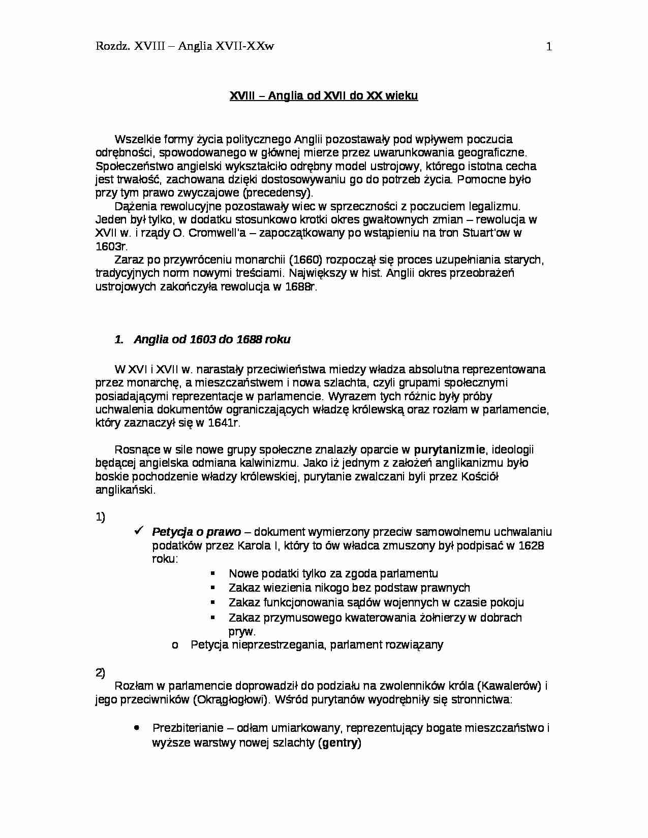 Anglia od XVII do XX wieku - strona 1