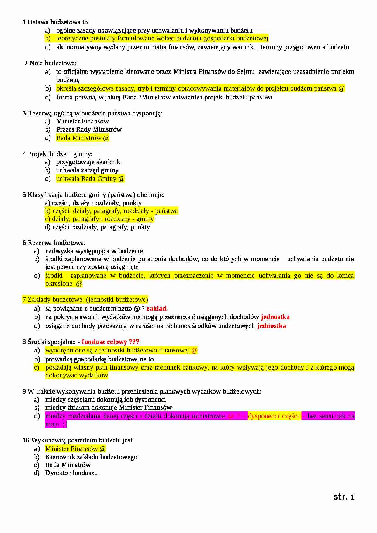 Finanse - test - Ustawa budżetowa - strona 1